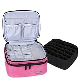 Luxja Organizador Esmaltes, Neceser esmaltes de uñas, Organizadores Pintauñas Caber 20 Botellas (15ml), Estuche Esmalte de Uñas de Gran Capacidad, Bolsillos de Herramientos, Rosa