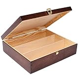 Creative DECO Marrón Caja Madera Vino Barnizada | 3 Botellas | 35 x 30 x 10 cm | Tapa y Bisagra | Divisores Extraíbles | Perfecta para Regalo Decorar Decoupage Almacenamiento Decoración Manualidades