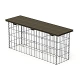 ECD Germany WPC Banco de gaviones 100x30x42,5cm Gris-Marrón Acero Galvanizado Malla con Aspecto de Madera Resistente a la Intemperie Cesta de Alambre Vallas Decorativas de Piedra para Pared de Jardín