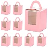 25 Piezas Caja De Regalo Pequeña, Caja Pasteleria, Cajas De Cupcakes Para Regalo, con Insertar Ventana y Manija, para Pasteles, Cajas De Regalo, Para Decoración De Bodas, Cumpleaños, Fiestas (Rosa)