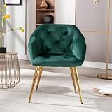 Wahson Sillón Butaca de Terciopelo con Patas Doradas,Silla de Comedor Moderna,Silla de Ocio Elegante con Apoyabrazos para Dormitorio/Habitación/Salón (Verde Oscuro)