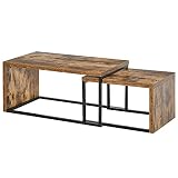 HOMCOM Juego de 2 Mesas de Centro Mesitas de Café con Patas de Metal Estilo Industrial para Salón Comedor Sala de Estar 90x48x42 cm y 59x42x36 cm Marrón Rústico