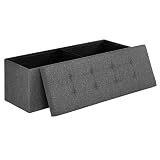 SONGMICS Banco con Espacio de Almacenamiento, Cofre, Caja de Almacenamiento, Plegable, Carga Estática Máx. 300 kg, 120 L, 110 x 38 x 38 cm, Imitación Lino, Gris Oscuro LSF77K