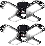 Honganrunli 2 Pack Luz LED para Garaje, 120W 12000LM E27 Luz de Taller Deformable con 4 Paneles Ajustables Luz de Techo LED para Garaje, Lámpara Deformable para Taller Almacén Bodega Gimnasio Cocina