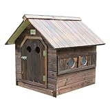 Perreras Caseta para Perros De Madera Maciza Caseta para Gatos Al Aire Libre Caseta para La Lluvia Al Aire Libre Base Redonda con Dibujo Carbonizado De Orificio Adecuada
