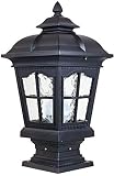 Suge Columna de piedra de la lámpara de cristal antiguo de la pared de la columna linterna puerta del porche Patio jardín de la luz del anuncio Baliza de luz tradicionales E27 (Color : Black)