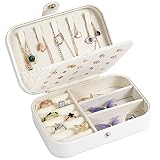 Dapzon Joyeros Mujer Organizador, Portátil Pequeña Joyero de Viaje Decorativas Cajas con PU Cuero y Forro de Terciopelo, Caja Joyero Niña mujer para Anillos, Pendientes, Collares, Pulseras (Blanco)