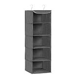SONGMICS Estante de Almacenamiento Colgante, Organizador de Ropa de Armario, Ahorro de Espacio y Plegable, Ganchos Metálicos e Insertos de Bambú, Diseño en Lino, Gris RYCH06G