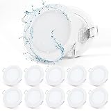 Gr4tec Foco Empotrable LED Techo 230V Extraplano 35mm, 6x 5W Ojo de Buey LED Blanco, Foco Empotrado Blanco Frio 6500K 400LM 80Ra, Luz de Techo Interior IP65, Agujero 68-80 mm, Downlight para Baño
