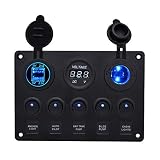 BOSTAR Panel de Control de 5 Interruptores con 2 USB y Voltímetro LED Basculante 12 V/24 V Coche Barco Marino
