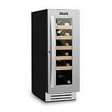 Klarstein Vinovilla Smart - Nevera para vinos, Nevera de bebidas, Volumen de 50 litros, 20 Botellas, Puerta con cerradura y dos llaves, Panel táctil, Iluminación interior LED, Plateado