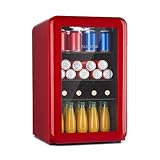 Klarstein PopLife - Nevera, Temperatura de 0 a 10 °C, EEC F, Regulador giratorio mecánico, Ruido 39 dB, Luz LED, Puerta de doble cristal, 44 x 69 x 48 cm, Capacidad de 70 Litros, Rojo