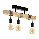 Lámpara de techo EGLO TOWNSHEND, lámpara de techo vintage con 3 bombillas de estilo industrial, lámpara de suspensión retro de acero y madera, color negro, marrón, casquillo E27
