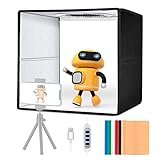 OMBAR Caja de Luz Estudio Fotográfico Portátil 30x30x30cm Caja de Fotografía con Panel de 120 Cuentas de LED Luz Más de 1000Lm Mini Estidio Fotográfico con Iluminación LED 3000-5600K 6 PP Fondos