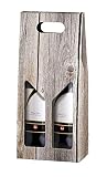 MAQA Caja de cartón de 1 pieza para botellas de vino y prosecco, caja de regalo para 2 botellas con gráficos efecto madera