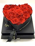 Caja con joyero 16 Rosas Rojas preservadas - Rosas eternas San Valentín - Flores preservadas en Joyero Caja Transparente