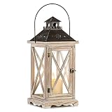 Romadedi Farol decorativo rústico grande – Portavelas de madera envejecida para decoración de granja Shabby Chic boda chimenea mantel decoración mesa patio 48 cm de alto, tamaño L