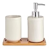 Set de Baño Blanco Cerámica Bambú (3 pcs)