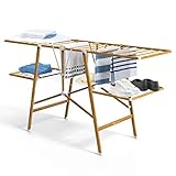 VOUNOT Tendedero de Ropa Plegable, para Interior, 20 m de Espacio de Tendido, Acero Inoxidable, Imitación de Apariencia de Madera