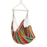 Detex Silla Colgante con Barra Transversal de Madera Hamaca Multicolor para Interior y Exterior jardín 185x130x155 cm