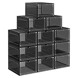 SONGMICS Cajas de Zapatos, Cajas Plástica Apilable para Zapatos, Juego de 12 Organizador de Zapatos, Ahorro de Espacio, Fácil Montaje, 27 x 34,5 x 19 cm, hasta Talla 46, Negro LSP032B12V1