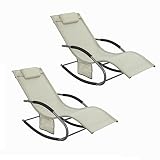 SoBuy Set de 2 mecedoras,Jardín Mecedora con reposapiés, Hamaca de jardín, Tumbona ergonómica, Beige, OGS28-MIx2, ES (Beige x 2)