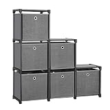 SONGMICS LSN66BK - Estantería de 6 Cubos con 6 Cajas de Tela, Armario Multifuncional con Marco de Metal Resistente, Martillo de Goma, 105 x 105 x 30 cm (Ancho x Alto x Profundidad), Color Negro