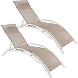 TecTake 800675 - Set de 2 Tumbonas, Impermeable, Incluye Reposacabezas, Respaldo Regulable en 5 Posiciones (Beige | No. 403065)