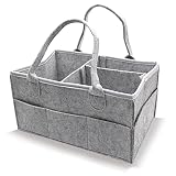 Cesta organizadora para pañales de bebé, portátil, grande, para guardería, con compartimentos intercambiables para cambiador, anillo de dentición, pañal, cesta de regalo para bebé (gris claro)