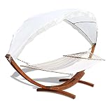 EINFEBEN Hamaca con estructura y toldo, Hammock de madera de alerce resistente a la intemperie, hasta 200 kg, hamaca para exterior e interior