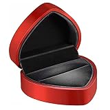 Caja de Anillo con Forma de Corazón, Caja de Regalo para Anillo de Compromiso, para Boda, Día de San Valentín, de Terciopelo y con Forma de Corazón (Roja)