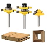 ASNOMY 3 Pcs Profesionales Broca de Fresadora, Vástago de 6.35 mm, Espiga y Mortaja con 3 Tipos de 2x brocas de lengüeta y ranura + 1x broca de inglete a 45º, para Madera, Muebles de Bricolaje
