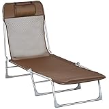 Outsunny Tumbona Plegable y Reclinable de Jardín con Reposacabezas y Respaldo Ajustable en 5 Niveles Tela de Texteline Transpirable 182x56x24,5 cm Marrón