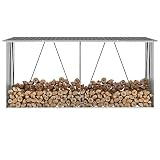 Cobertizo de Almacenamiento de Leña, Caseta de Acero galvanizado para Leña, Leñero Grande para jardín Exterior, 330 x 84 x 152 cm, Gris