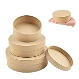 WANDIC Cajas de papel maché, juego de 3 cajas redondas de papel kraft con tapa, cajas de almacenamiento de papel redondo para guardar accesorios, cosméticos, joyas, regalos, 3 tamaños