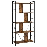 VASAGLE Librería, Biblioteca de 5 Niveles, Estantería de Almacenamiento para Oficina, Estantería con Compartimentos Abiertos para Salón, Estilo Industrial, Marrón Rústico y Negro LBC121B01