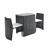 Alice's Garden - Conjunto de Mesa y sillas de Jardin Ratan Sintetico - Negro/Marron, Cojines Crudo - 2 plazas - Doppio
