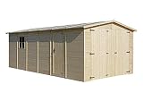 TIMBELA Garaje de Madera Natural - cobertizo en Pino/Abeto - A222x616x324 cm / 18 m² - Construcción de Paneles - Taller de jardinería - Almacén para de automóviles, cobertizo para Herramientas M102