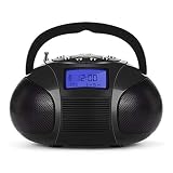 FM Radio Portatil Pequeña Altavoz Bluetooth - August SE20 Boombox Radio Retro con Alarma Despertador - Reproductor USB/SD/MP3/AUX - Batería Recargable