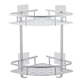 Laimew Estantes para esquinas de baño No Drill, estante de ducha de aluminio adhesivo anticorrosivo con ganchos para colgar (2 gradas)
