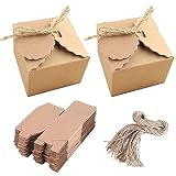 50 Piezas Caja de Regalo de Papel Kraft, Cajas de Dulces de Papel Kraft, Caja de Papel Kraft con Cuerda Cáñamo, Adecuada para Almacenar Dulces, Chocolates y Pequeños Obsequios, Cumpleaños, Bodas