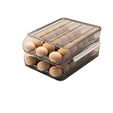 Caja automática de huevos con ruedas para cocina, refrigerador, almacenamiento de huevos, cajón transparente para el hogar, bandeja para huevos, organizador de ahorro de espacio (2 capas)
