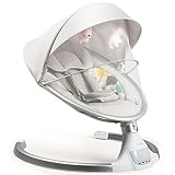 COSTWAY Hamaca para Bebé Silla Mecedora Eléctrica para Niños con 5 Amplitudes/Música/Bluetooth/Cinturón de Seguridad/Techo Removible y Mosquitera (Blanco)