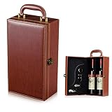 Estuche de Vino Sephywans, Asa Superior de Cuero Artificial para 2 Botellas con 4 Accesorios de Vino Estuche de Vino para Regalo Viaje, Caja Portadora de Vino Hecha a Mano