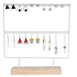 Btrice (Blanco) Estante De Pendientes Perforado De Hierro Forjado Con Fondo De Madera Maciza, Placa De Madera, Pendientes De Acero Inoxidable, Estante De Exhibición De Caja De Almacenamiento De Joyerí