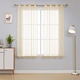 Deconovo Visillo para Ventana Cortina Transparente para Jardín 2 Paneles 140 x 138 cm Beige
