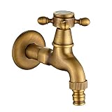 KUNGYO Vintage Grifo de la lavadora con Sola Manija Cruzada Interfaz G1/2 - Grifo en latón de Pared para Baño Lavabo Jardín(Bronze)