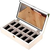 HETM Caja De Reloj Joyero Hombres Viajes Mujeres Regalo Madera 12 Celosía Vidrio Techo Corredizo Ventana Caja De Almacenamiento Blanca 36 8 * 19 9 * 7 4 Cm Expositor Caja Joyero para Guardar