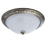 MW-Light 450015703 Lámpara de Techo Plafón Metal Color Bronce Antiguo Shabby Chic Redonda Vintage Ornamentos Originales Plafón de Vidrio Mate Para Salón Comedor Dormitorio 3 x 60W E27