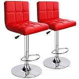 Leader Accessories 2xTaburetes de Bar Taburetes Cocina Alto con Respaldo Silla Tapizados en Cuero de Imitación Reposapiés en Acabado Cromado Altura Ajustable (Respaldo de 6 Cuadros,Rojo
